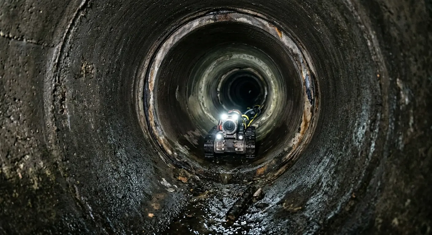 Robotic sewer camera inspecting pipe interior for Sewer Line Cleaning in Collinsville